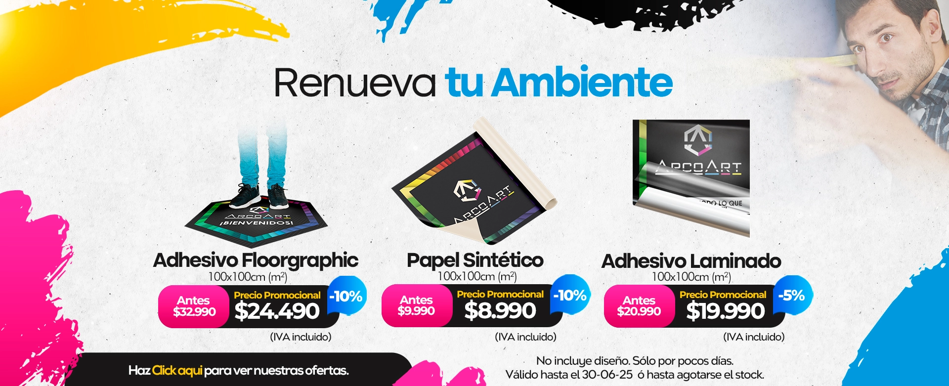 Renueva tu ambiente con Adhesivo Floor Graphic, Papel Sintético y Adhesivo PVC Laminado.