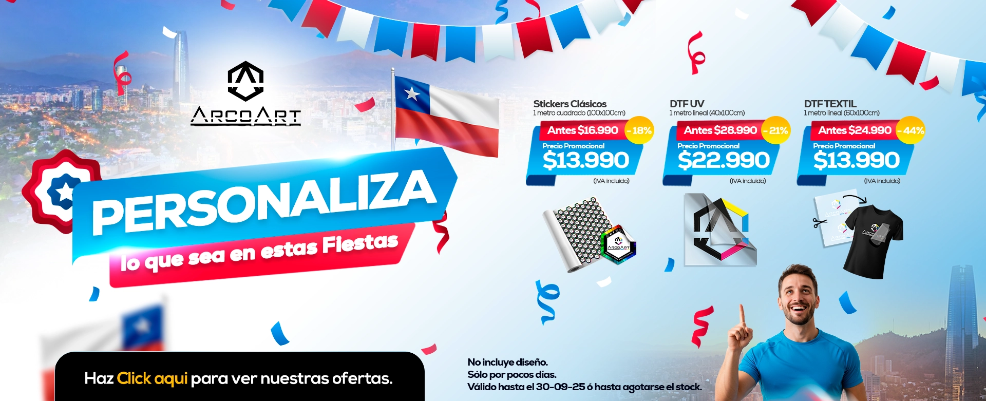Personaliza lo que quieras en estas Fiestas Patrias. Adquiere Stickers de PVC, Sticker DTF UV y También el DTF Textil.